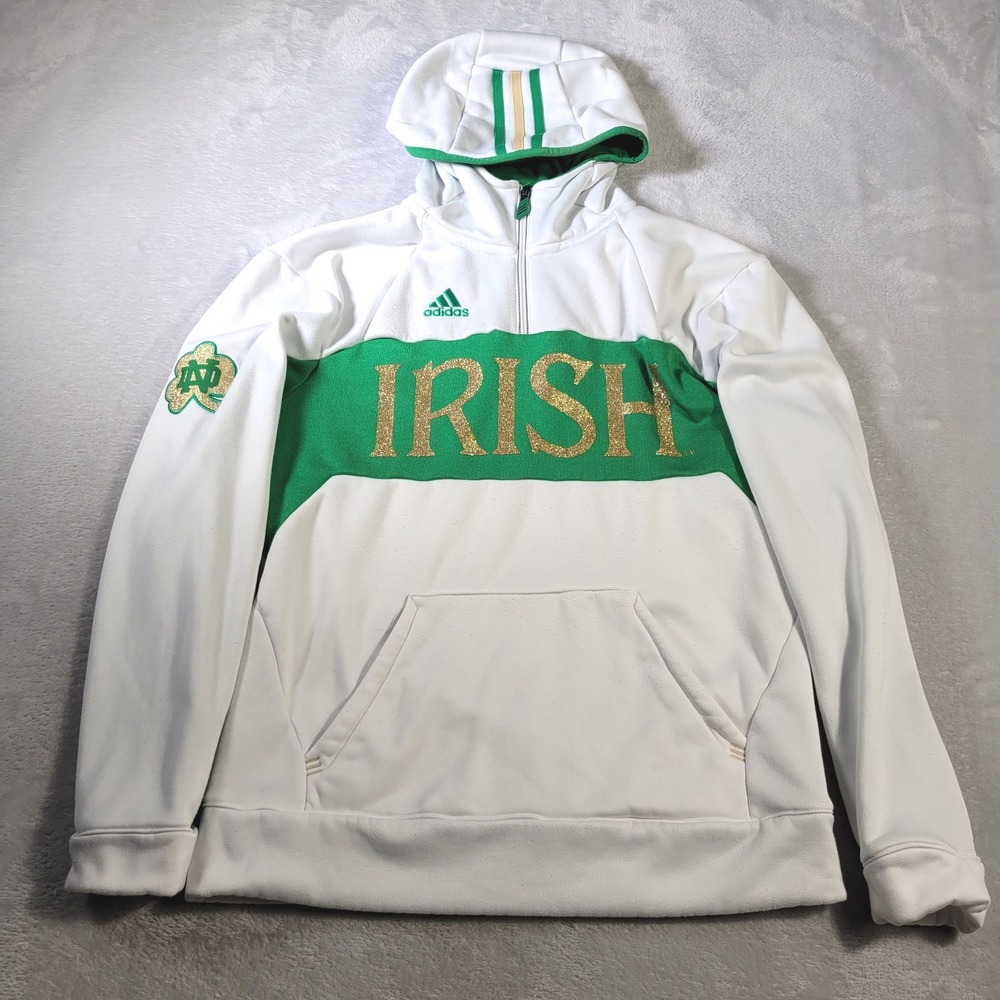 Adidas Hoodie Mens Small White Notre Dame Fighting Irish ClimaWarm 1/4 Zip 148FA